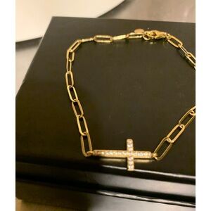 Diamonique paperclip heart and cross bracelets